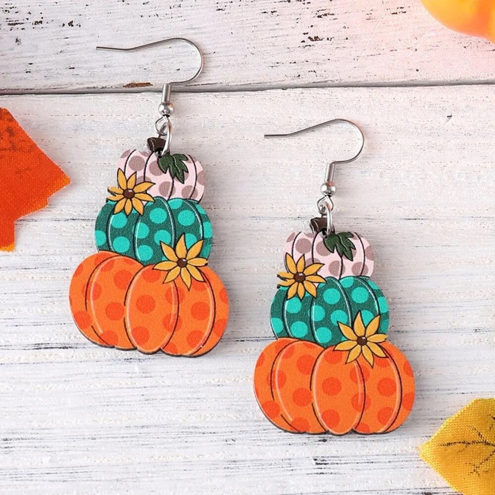 #14 Cute Pair of Colorful Stacked Pumpkin Fall Earrings